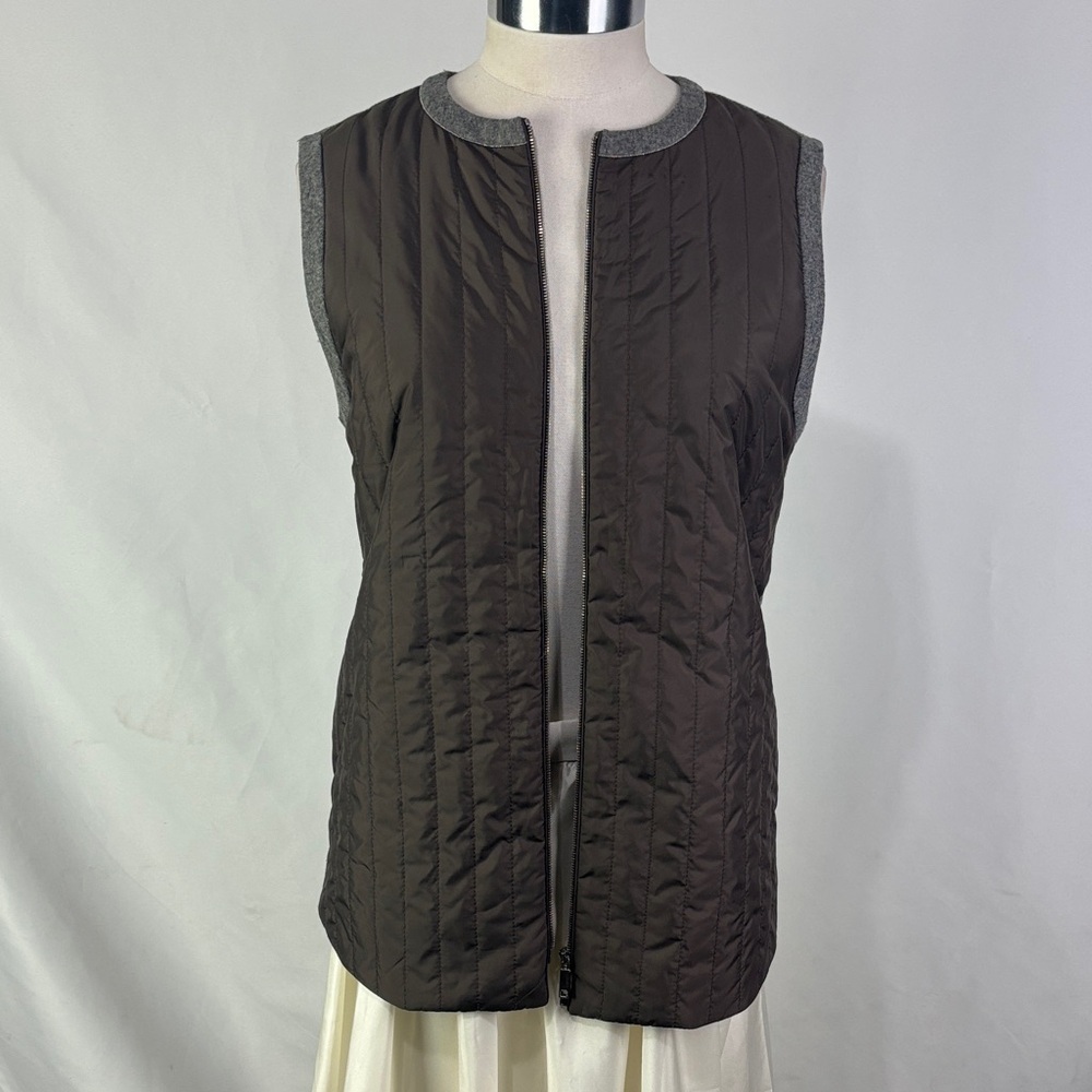 Lafayette 148 Grey Quilted Wool and Nylon Vest